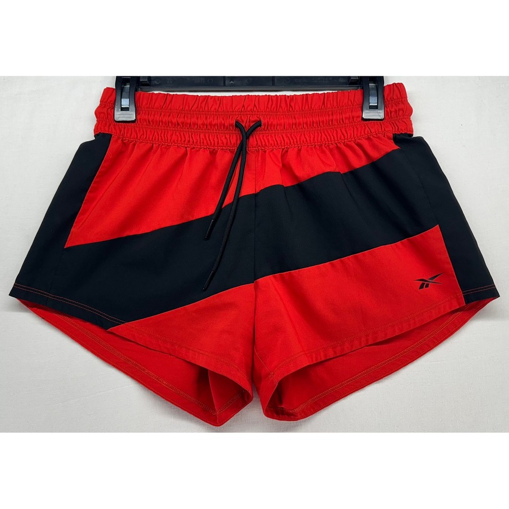 Reebok Womens Red Black Colorblock Athletic Running Shorts Size S Small